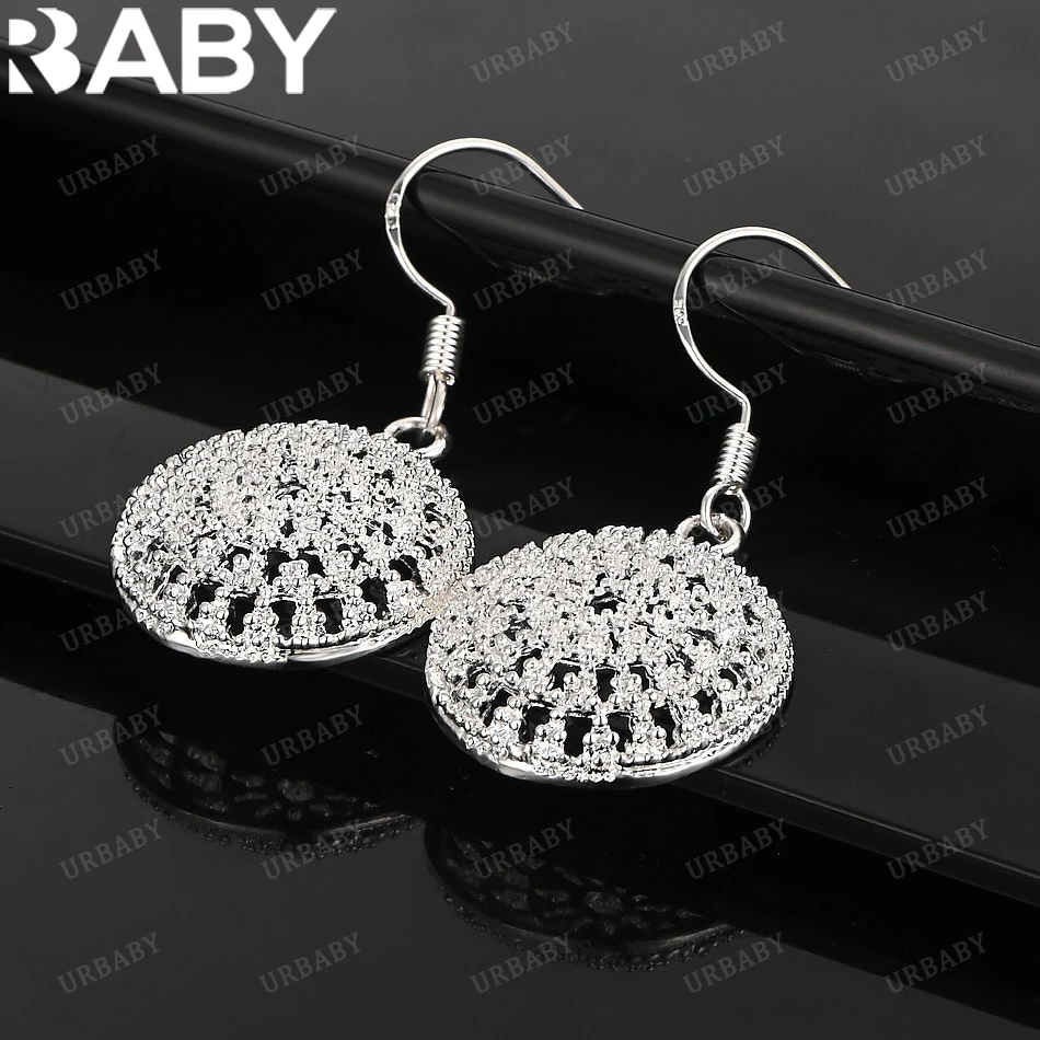 

URBABY 925 Sterling Silver Earrings Flat Hollow Round Snowflake Drop Earrings For Women Jewelry Fashion Party and Daily Wear