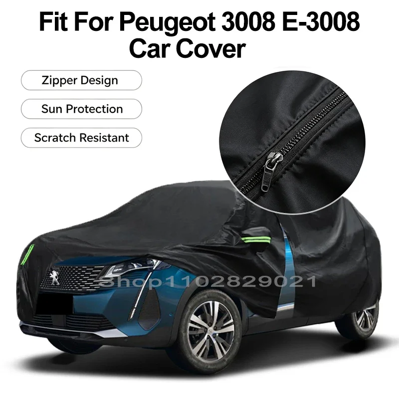 Zipper Door Waterproof Car Cover For Peugeot 3008 E-3008 Windproof Dustproof UV Protection All Weather Auto Protector