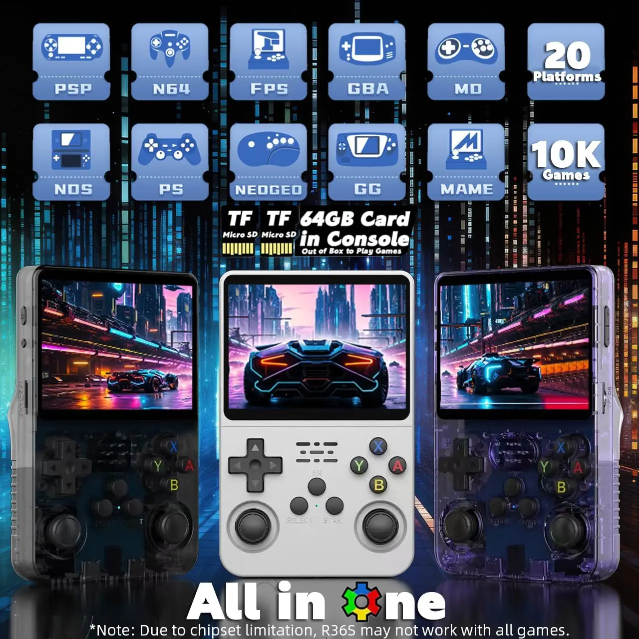 Console di gioco R36S Console portatile retrò da gioco Schermo IPS da 3,5 pollici R36S 64G 128G Linux Mini videogiochi tascabili