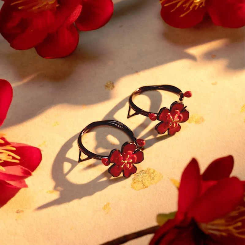 Game Genshin Impact Hutao Cosplay Ring Red Flower Adjustable Opening Rings Jewelry Accessories Gifts