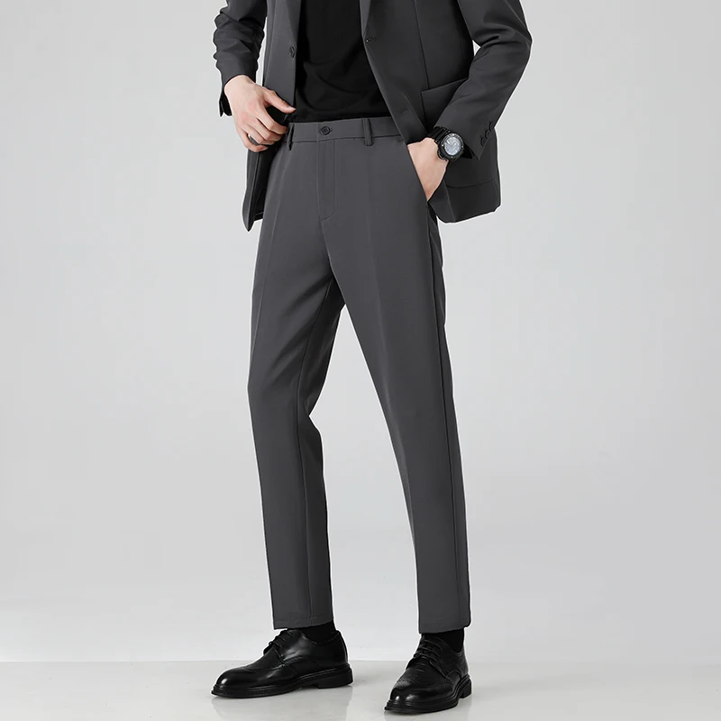 2024 Autumn/Winter Thick Men's Casual Pants Straight Loose Fashion Trend Business Versatile 9-point Suit Pants