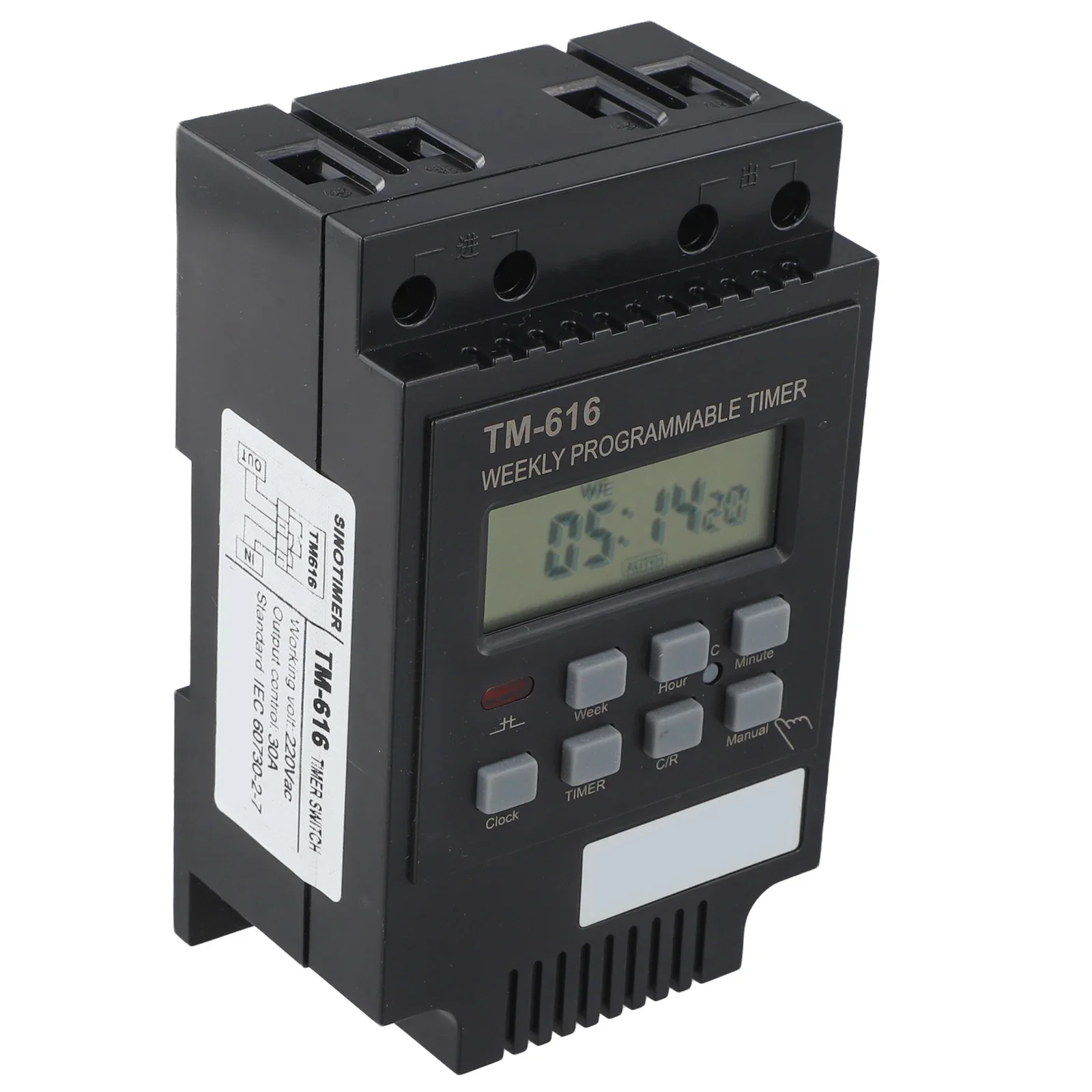 30AMP Weekly Programmable Digital Switch Timer 220V 17 On Off Settings For DIN Rail Mount Home Energy Saving Control