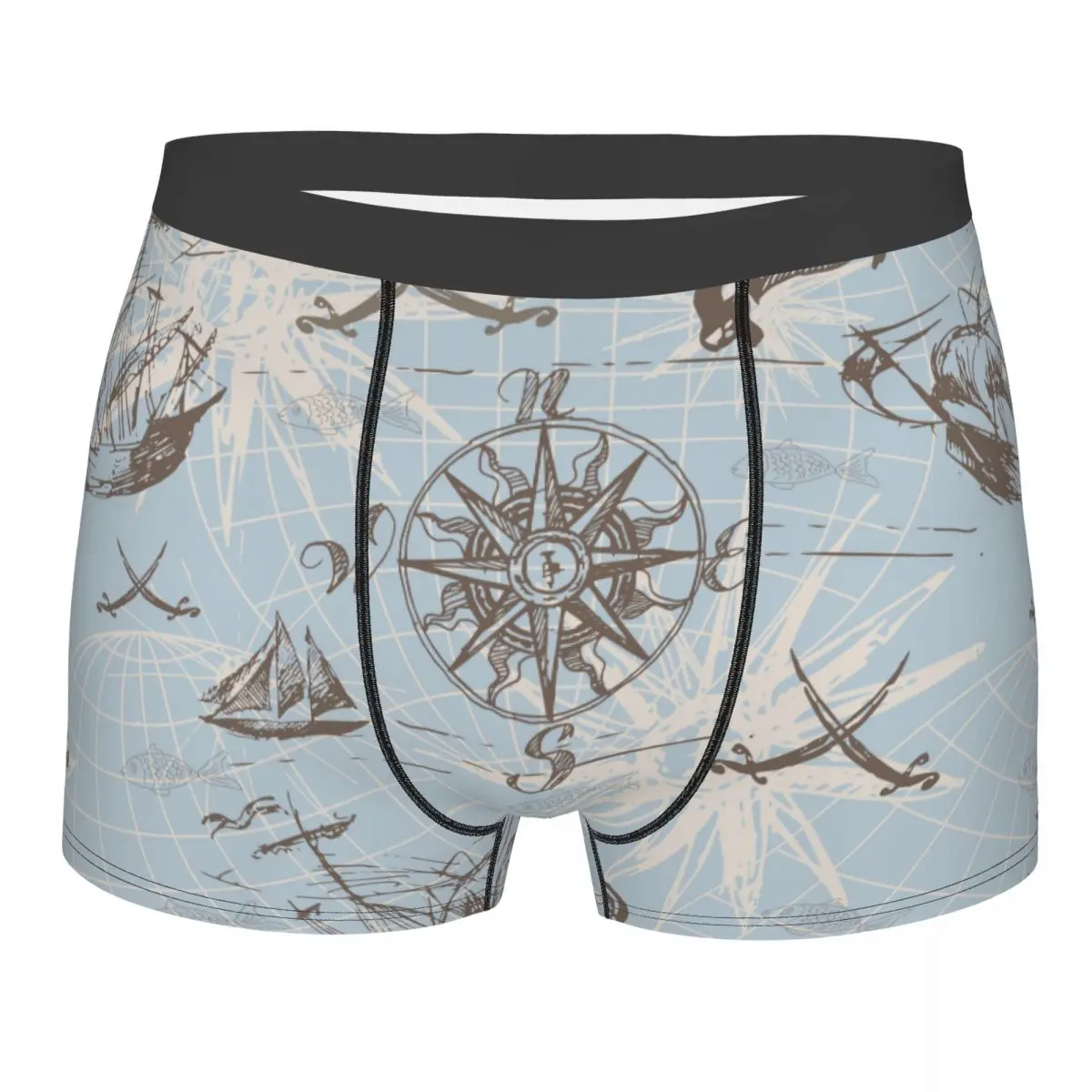 Novelty Boxer Sea Map Nautical Shorts Panties Briefs Men's Underwear Sailing Yachts Rout Mid Waist Underpants for Male Plus Size