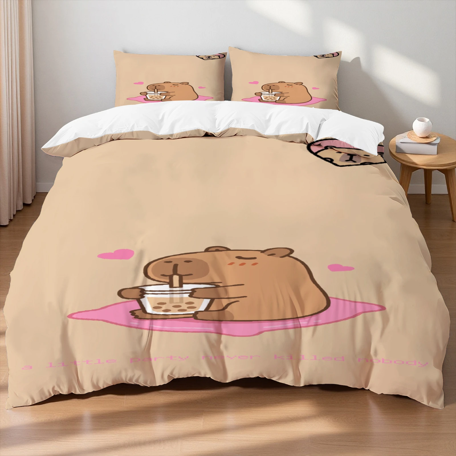 2/3 Lovely Capybara Bedding Set 3D Print Polyester Duvet Cover Single Twin Queen King Size for Home Decoration Birthday Gift