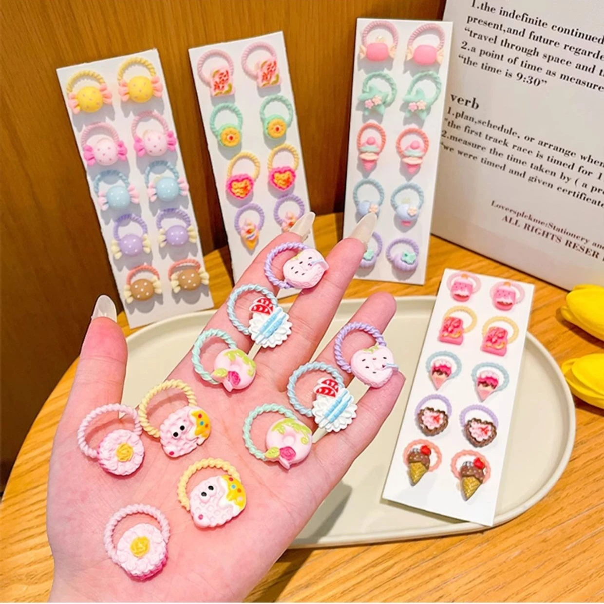 10PCS New Girls Cute Cartoon Flower Small Scrunchie Kids Ponytail Hair Tie Elastic Fashion Hair Accessories Set