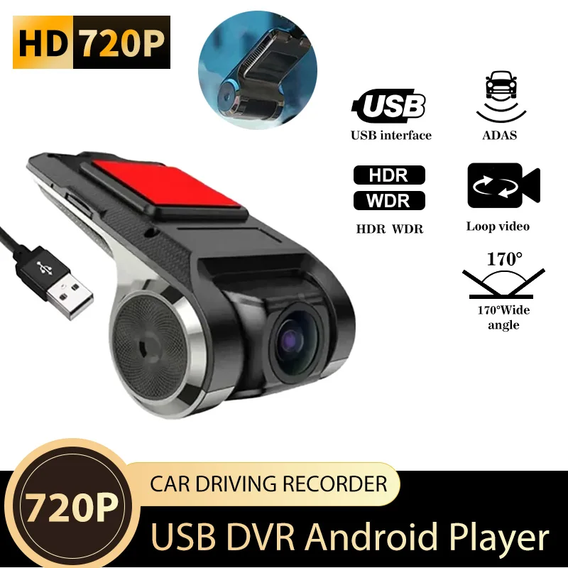 720P USB-Dashcam mit ADAS & 170° Weitwinkel °   Weitwinkel – HDR/WDR Nachtsicht für Android-Autoradio