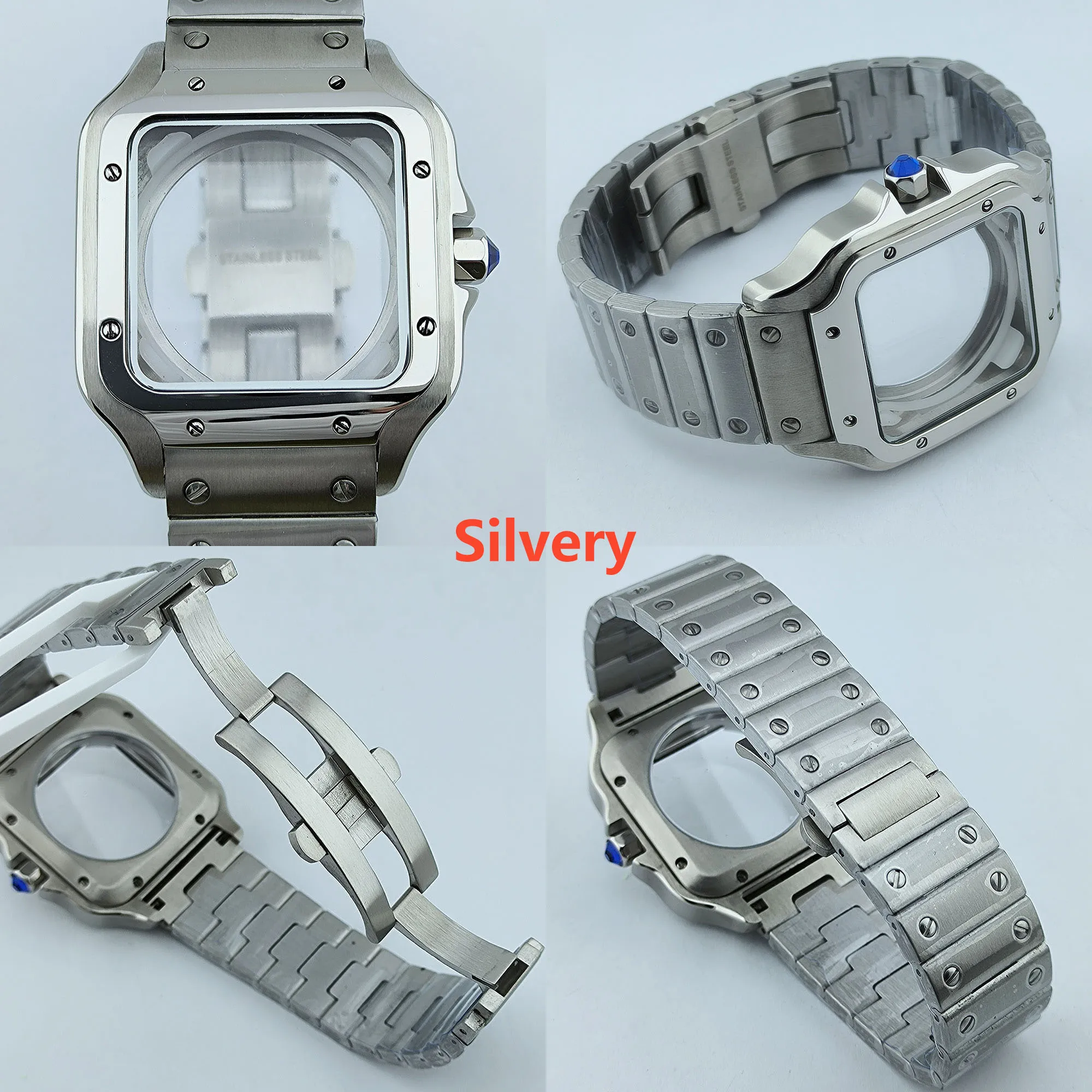 38mm NH35 Watch case Square Dial Roma Dial Watch Case Folding Buckle Square Case Leather strap fit NH35 movement