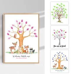 Canvas Painting Personalized Guestbook For Baby Shower Fingerprint Tree Prints Thumbprint Tree Gender Reveal Party Shower Gift