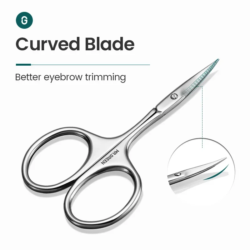 MR.GREEN Eyebrow Scissors Curved Blade Cuticle Scissors Professional Stainless Steel Manicure Trimmer Hair Remover Tool