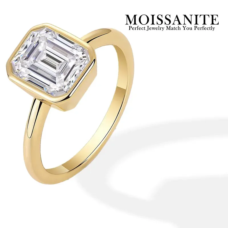 

3ct Emerald Cut Moissanite Solitaire Ring D Color VVS1 Clarity Luxury 18K Gold Plated S925 Sterling Silver Minimalist Engagement