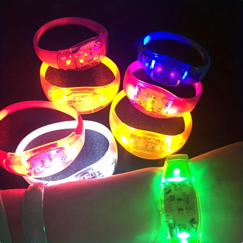 6pcs LED Voice Activated Sound Control Bracelets Silicone Flashing Voice Bangle Wristband for Nightclub Disco Party Bar Concert