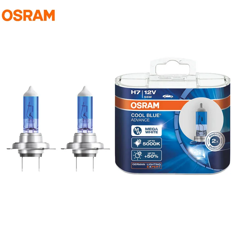 OSRAM Cool Blue Advance Halogen Lamps H7 62210CBA 12V 55W 5000K Xenon Mega White 50% Extra Light Auto Headlamp Fog OEM Bulbs ﻿