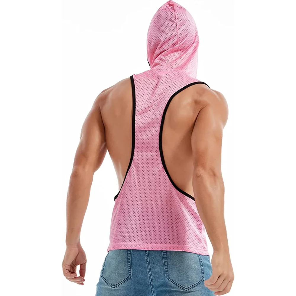 AIMPACT Mens Sexy Mesh Sleeveless Vest Muscle Hoodie Backless Tank Top