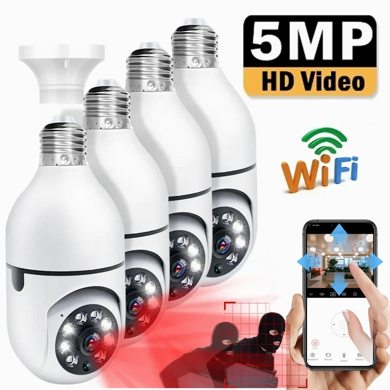 5MP 5G Wifi E27 Bulb IP Camera Surveillance Cam Night Vision Automatic Human Track Home CCTV Video Security Monitor Cameras