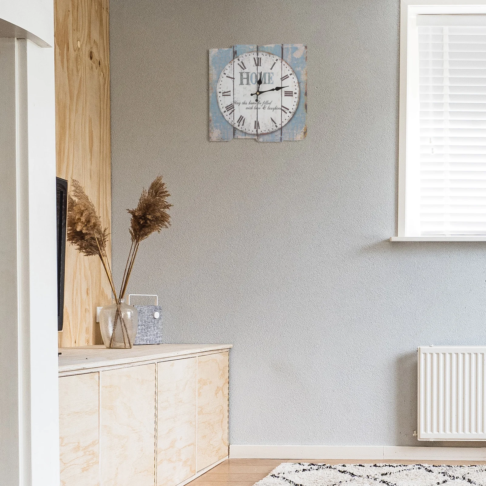 

Square Rustic Wooden Wall Clock Worn Roman Numeral Large Decorative Clock Operated for Kitchen Living Room