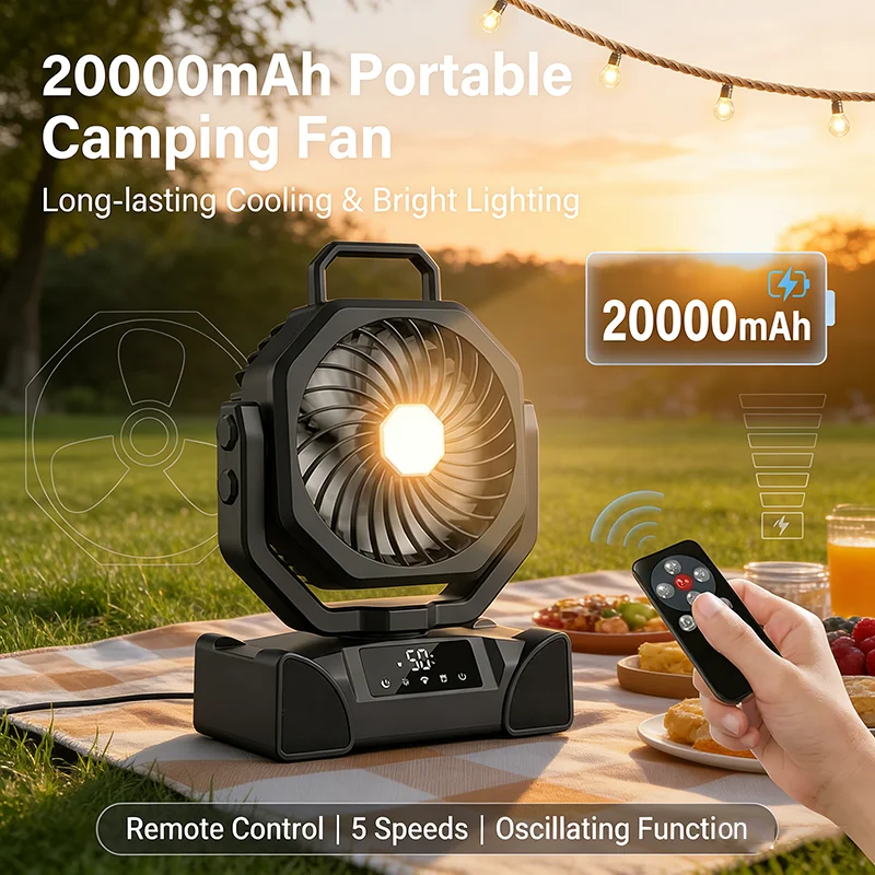 Desktop Fan Light Camping Fan Light Rechargeable Portable Circulator Wireless Ceiling Electric Fan With Power Bank LED Lighting