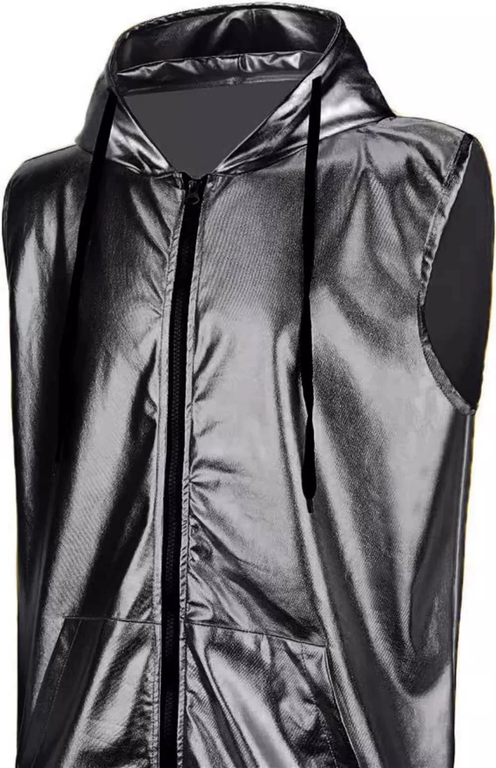 Shiny Nightclub Glossy Gold Mens Vest Hooded Sleeveless Jacket Steampunk Disco Party Dress Casual Hip Hop Vest Unisex Waistcoat