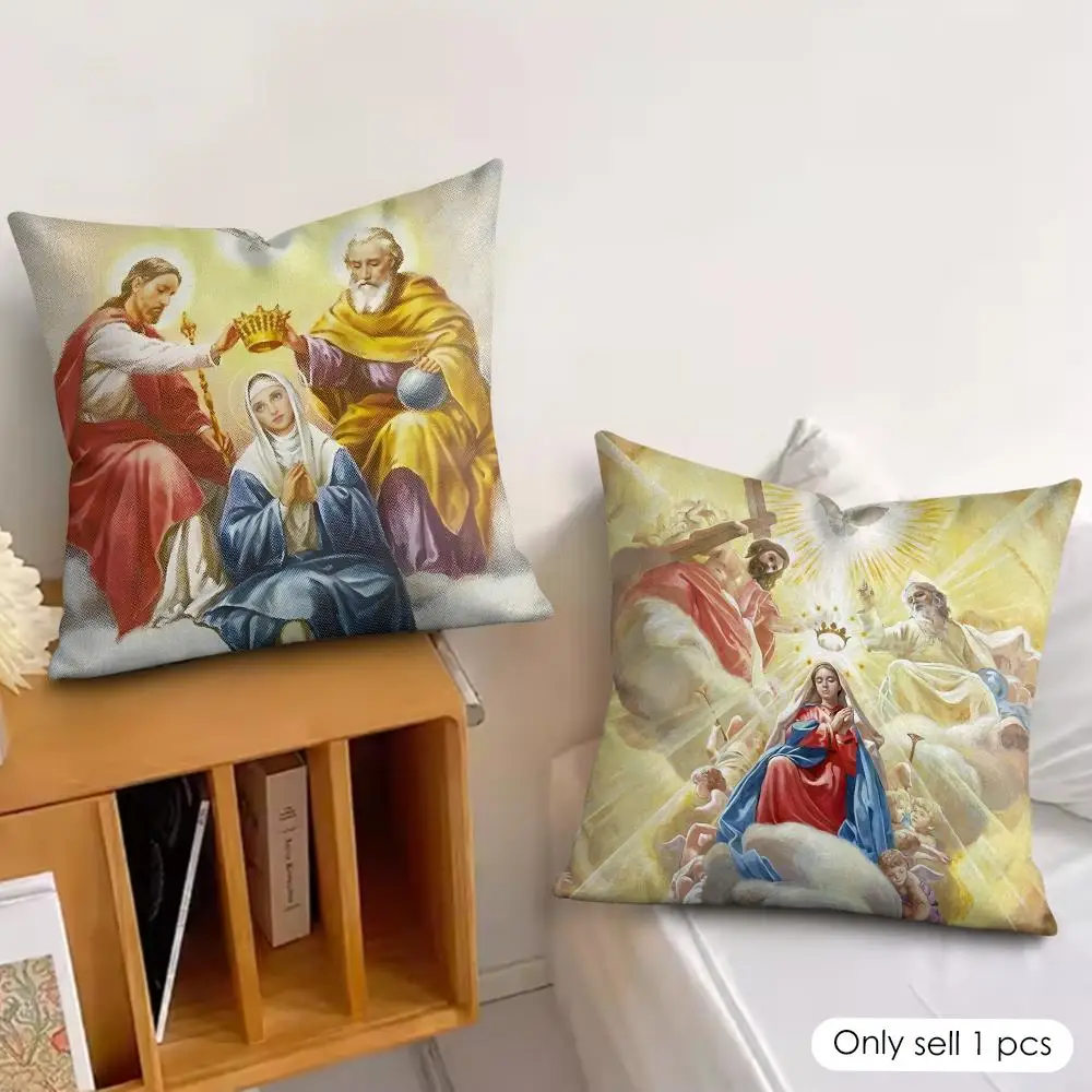 Assumption Day Christian Cushion Cover Silky Short Plush Invisible Zipper Dustproof Sofa Pillow Case For Home Decor