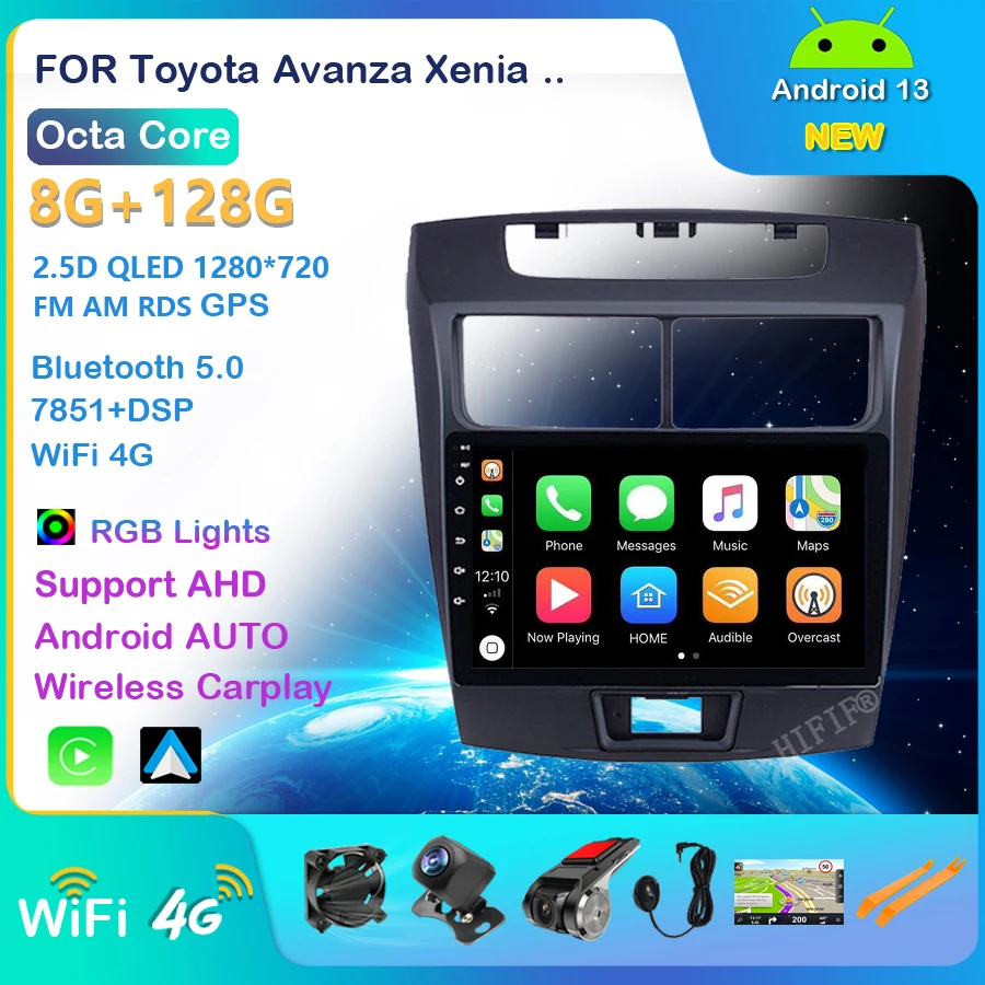 

8 core Android 13 Car radio head unit HU For Toyota Avanza Xenia 2015 2016 2017 2018 Car GPS Navi monitor with Carplay rds dsp