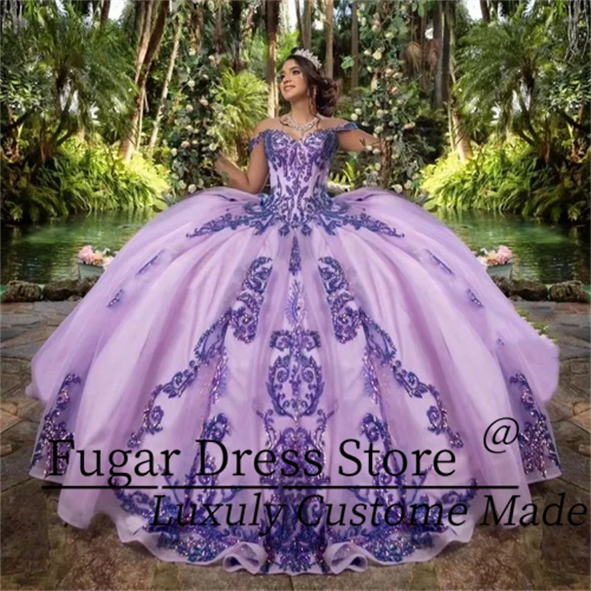 

Customized Purple Princess Quinceanera Dresses Luxuly Sparkly Lace Applique Ball Gowns Sweet 15 16 vestidos de 15 quinceañera