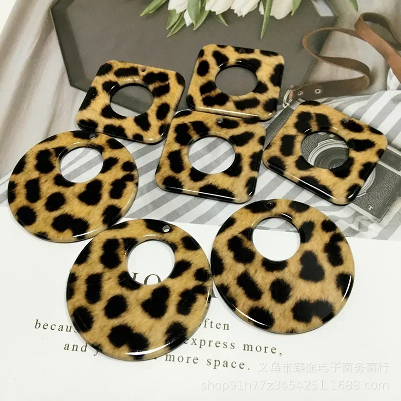 5pcs acrylic geometric hollow ring square leopard spot accessories diy handmade earrings jewelry materials wholesale