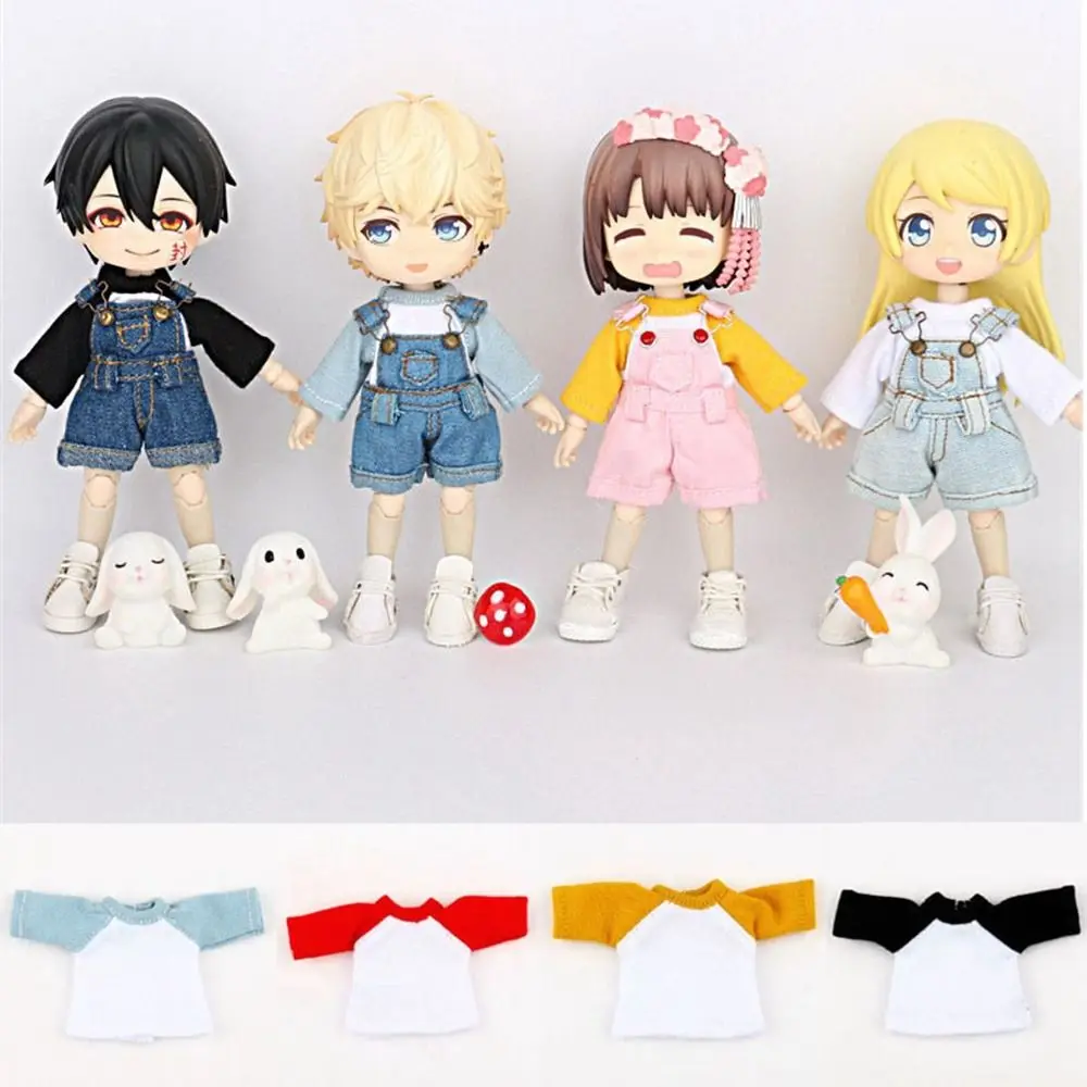Moda manga comprida camiseta 10 estilos casual wear boneca cor básica camiseta topos brinquedos de presente para 1/11 ob11 bonecas/1/12 bonecas bjd
