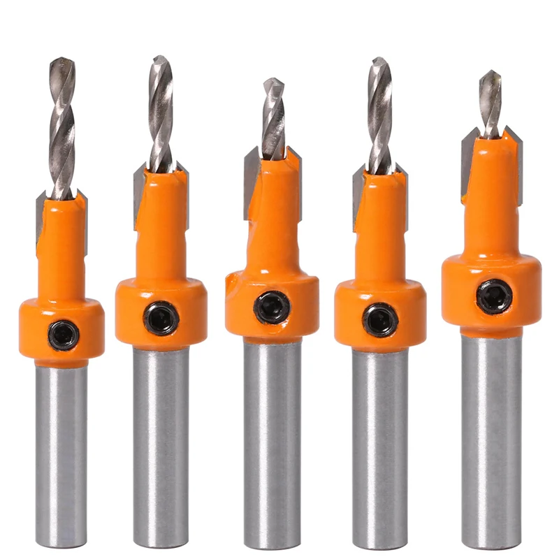 HSS Woodworking Countersink Router Bit Set, Extrator de parafuso Remon, Demolição para fresa de madeira, 8mm Shank
