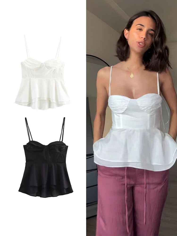 

TFMLN модный сладкий белый камзол для женщин сексуальный тонкий бюстгальтер без рукавов с рюшами однотонная уличная одежда Y2k женские топы камзол