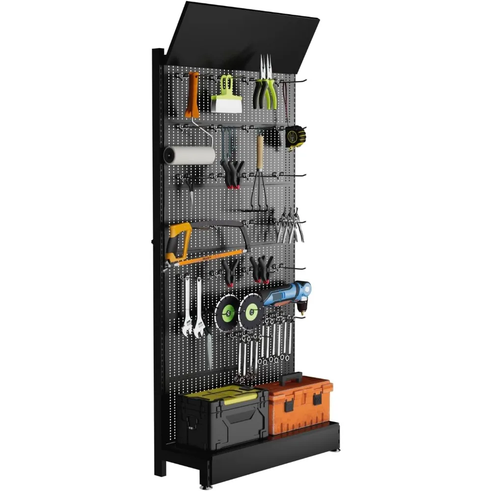

Metal Pegboard Shelf - Peg Board Display Stand with 30 Hooks, 85x36x13 in, Portable Garage Pegboard Organizer Retail Display