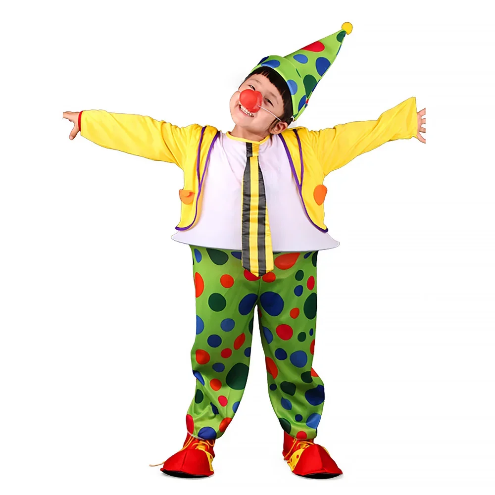 Carnival Variety Children Funny Clown Costumes Christmas Boy  Joker Costume Cospaly Party Dress Up Clown Suits