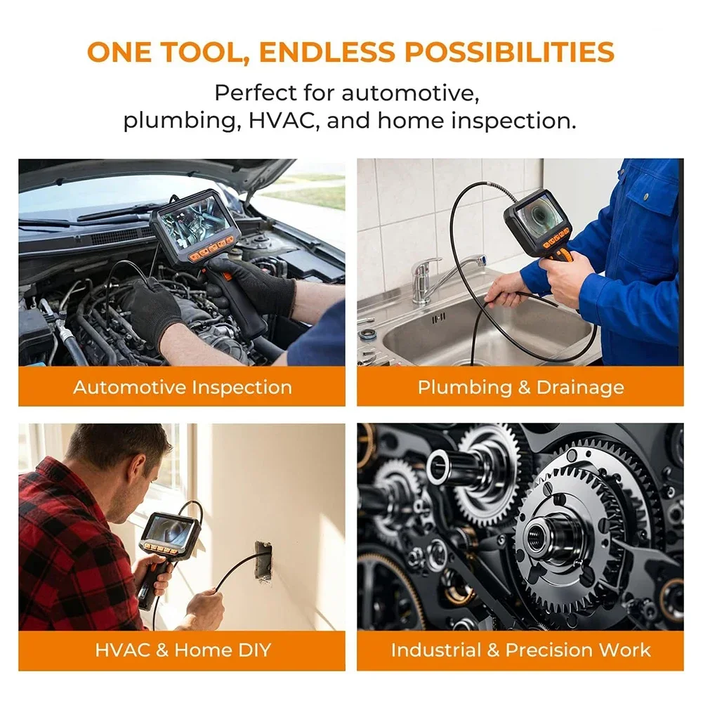 3.9mm 6mm Lens Articulating Borescope With 4.3/5inch for Mechanic Automotive HVAC Wall Inspection 2.0MP HD Endoscope LED Lights image 6