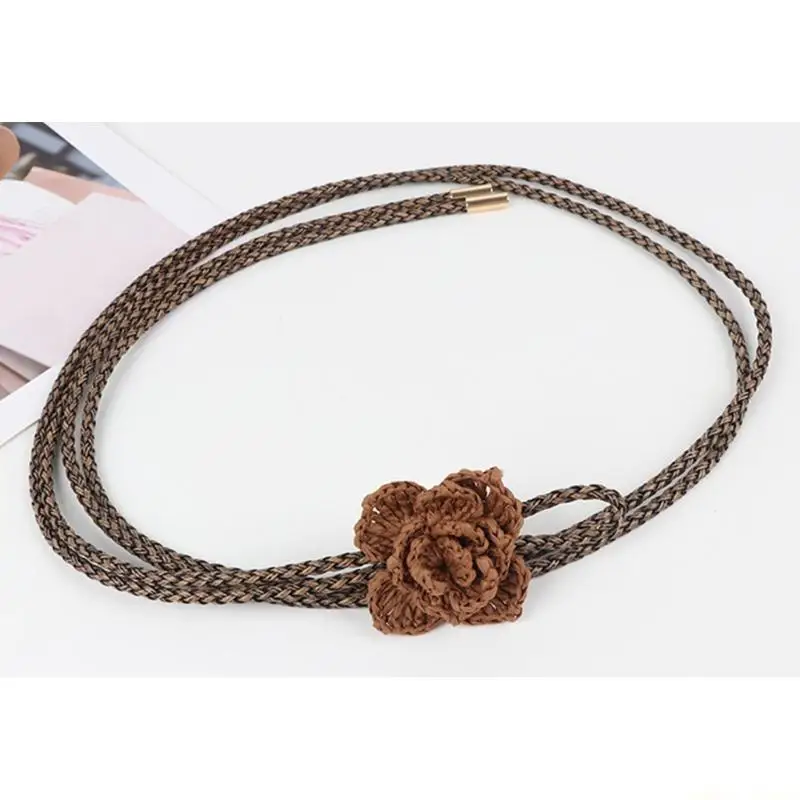 31BF Stylish Handwoven Flower Selfknotted Waistband for Women Seeking Personalizing Retro Fashion Bohemian Waist Rope