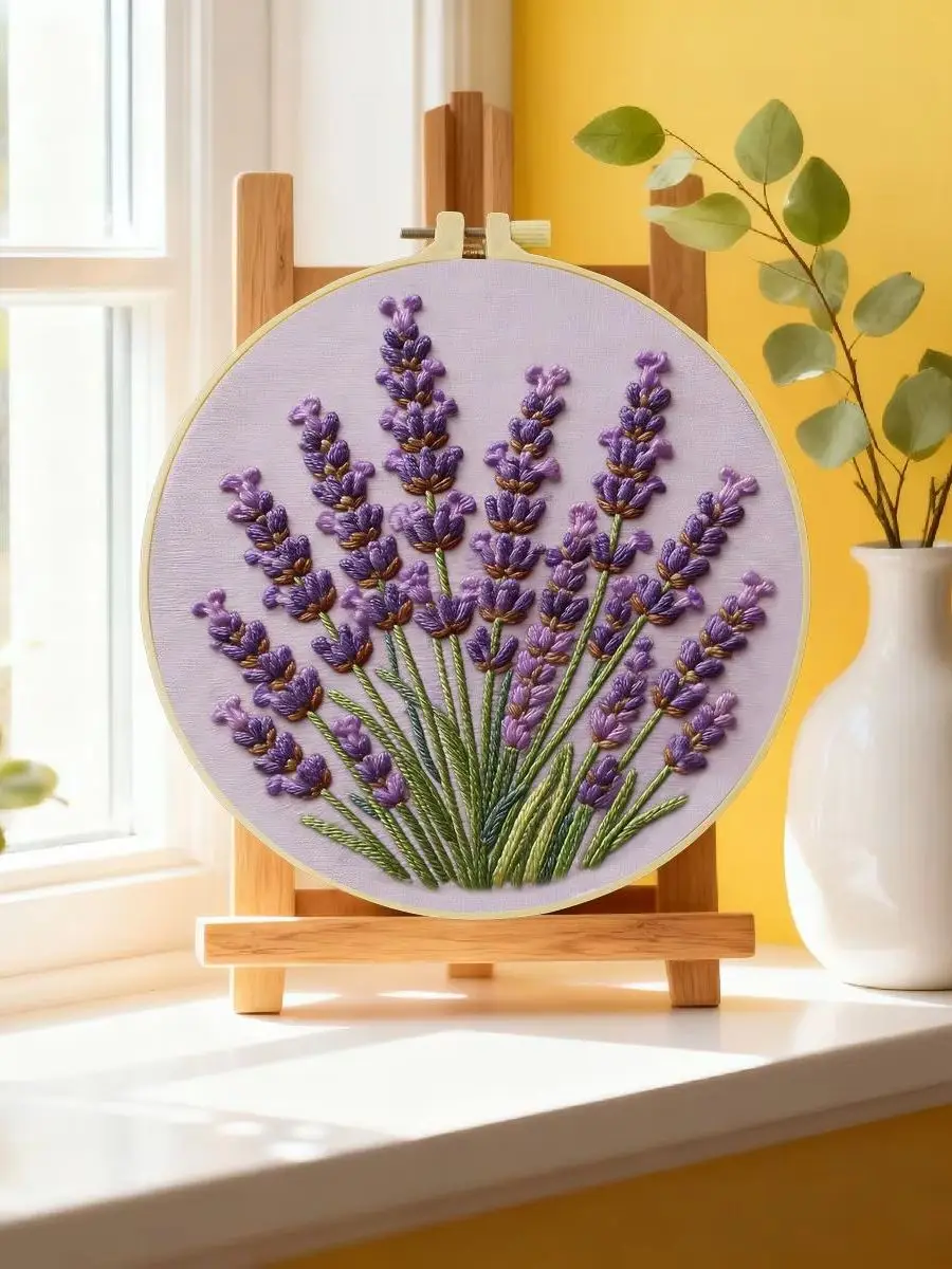 1 Stück 20X20CM/15X15CM 7,87/6,3 Zoll Lavendel-Stickerei-Starter-Kit DIY-Kit DIY-Stickerei-Set Handarbeiten Nähkunst – Detail 6