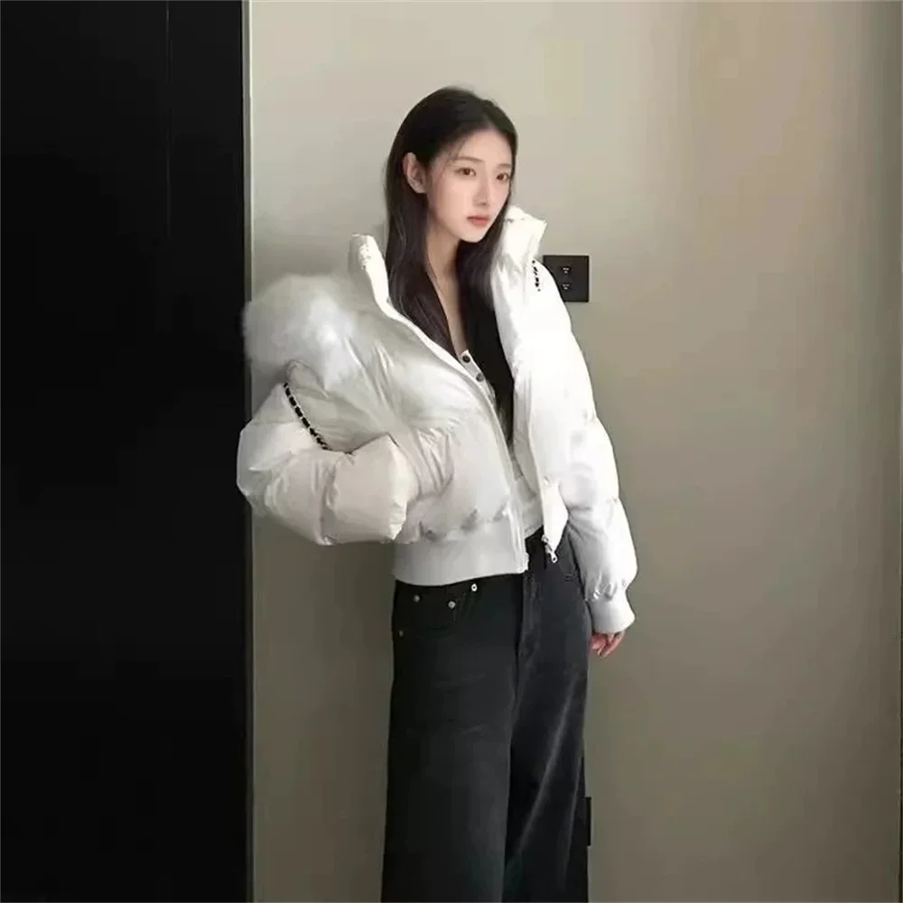 

Female Clothing Streetwear Coats 2025 Winter New Women Jacket Coat Korean Fashion Hooded Collar Long Sleeve Short Parkas