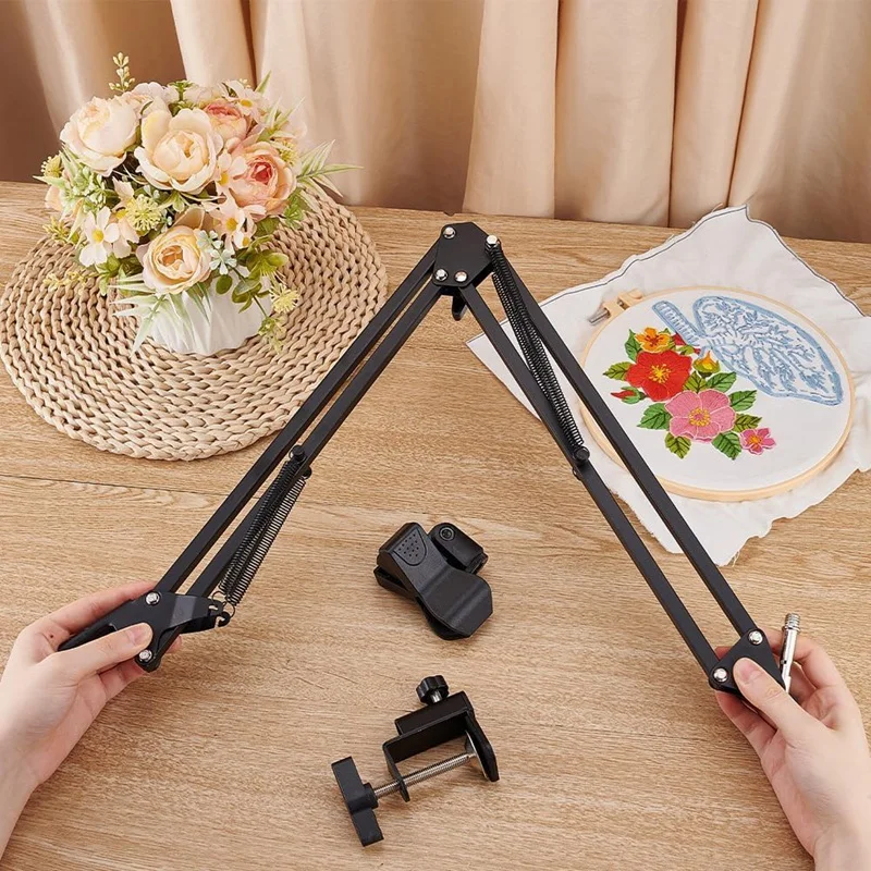 Black Embroidery Table Stand Kit 8-12Mm Hole Hand Embroidery Stand Knee Folding Stand For Embroidery Hoop