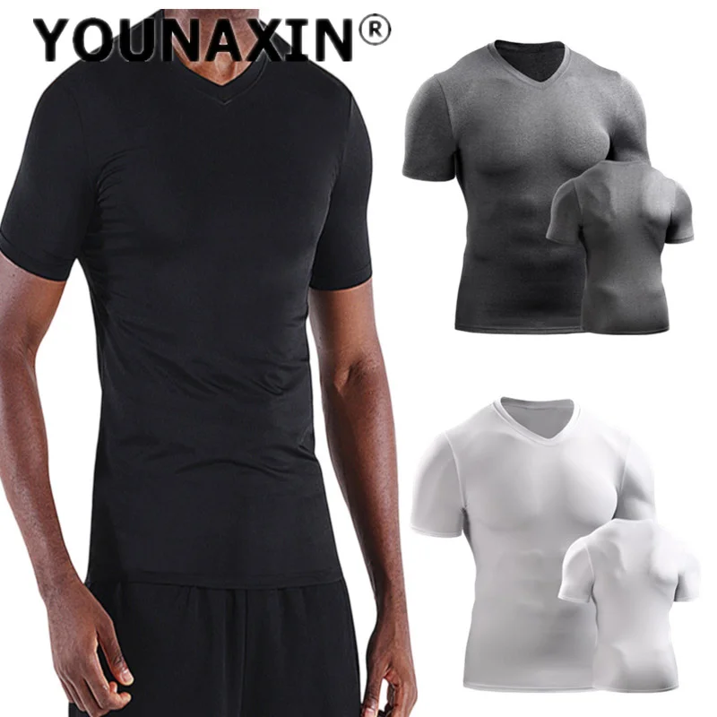 

Men Basketball Sportswear Running Yoga Fitness T-shirt V-neck Short-sleeved Cycling Training Top Bottoming Shirts M L XL 2XL 3XL