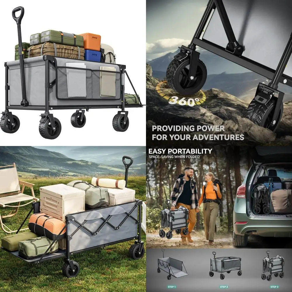 Heavy-Duty 265Lbs Capacity Foldable Utility Wagon with Extra Long Beach Cart and Folding Tailgate for Outdoor Adventures