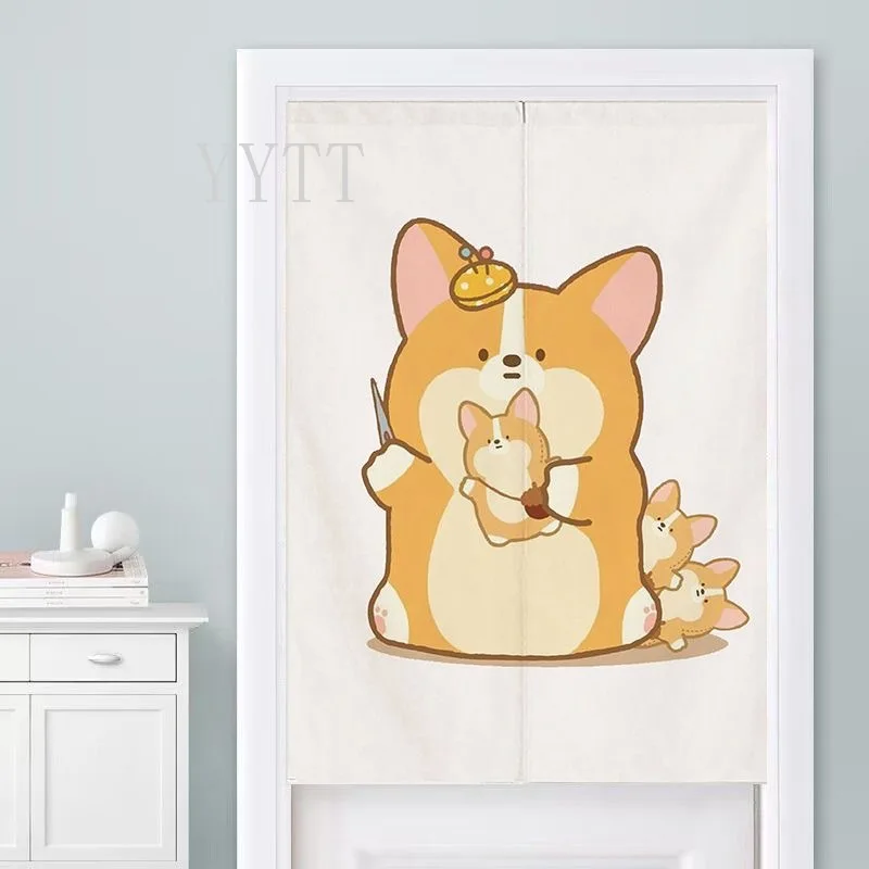 Cartoon Corgi Dog Animals Door Curtain Home Bedroom Kitchen Noren Entrance Decor Screen Doorway Japanese Partition Curtain