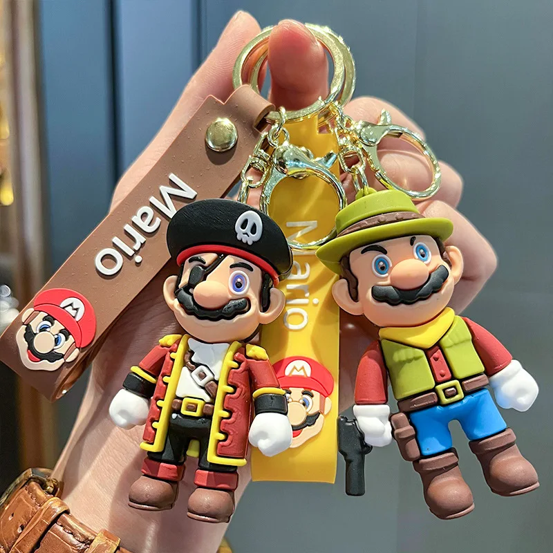 Classic Game Super Mario Brothers Keychain Pendant Cartoon Figurine Doll Male and Female Car Key Chain Charm Gift for Children