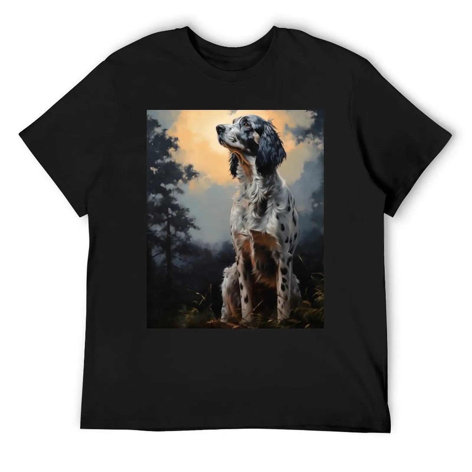 

English Setter at night T-Shirt cheap stuff graphic tee shirt Men's cotton t-shirt