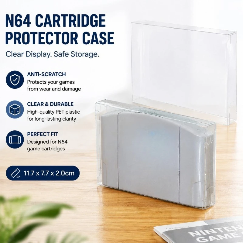 Clear PET Plastic Display Shell for N64 Game Cart Anti‑scratch Dustproof Collector Organizer Safeguard Retro Video Game Card