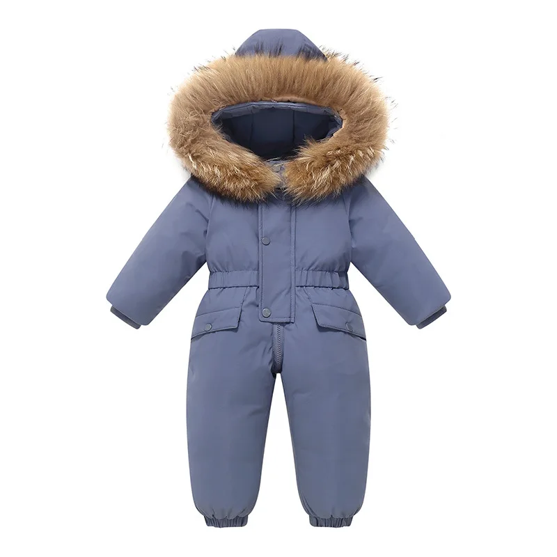 

-30 Degree Russia 2025 Winter Children Overalls Real Fur Hood Waterproof Toddler Boy Snowsuit 1-5 Year Kids Baby Boy Down Jacket