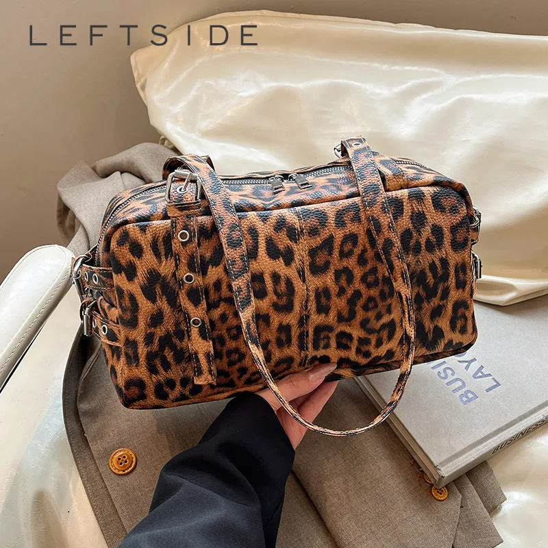 

LEFTSIDE Fashion Small PU Leather Leopard Shoulder Bags for Women 2025 Winter Trend Luxury Brand Designer Handbags and Purses