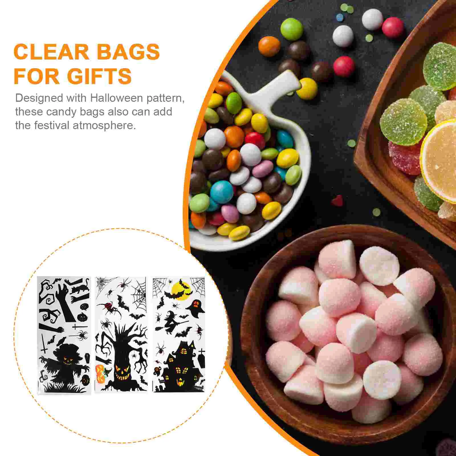 100 Pcs Gift Bag Halloween Candy Clear Bags for Gifts Wrapping Opp Party Packing Pouch