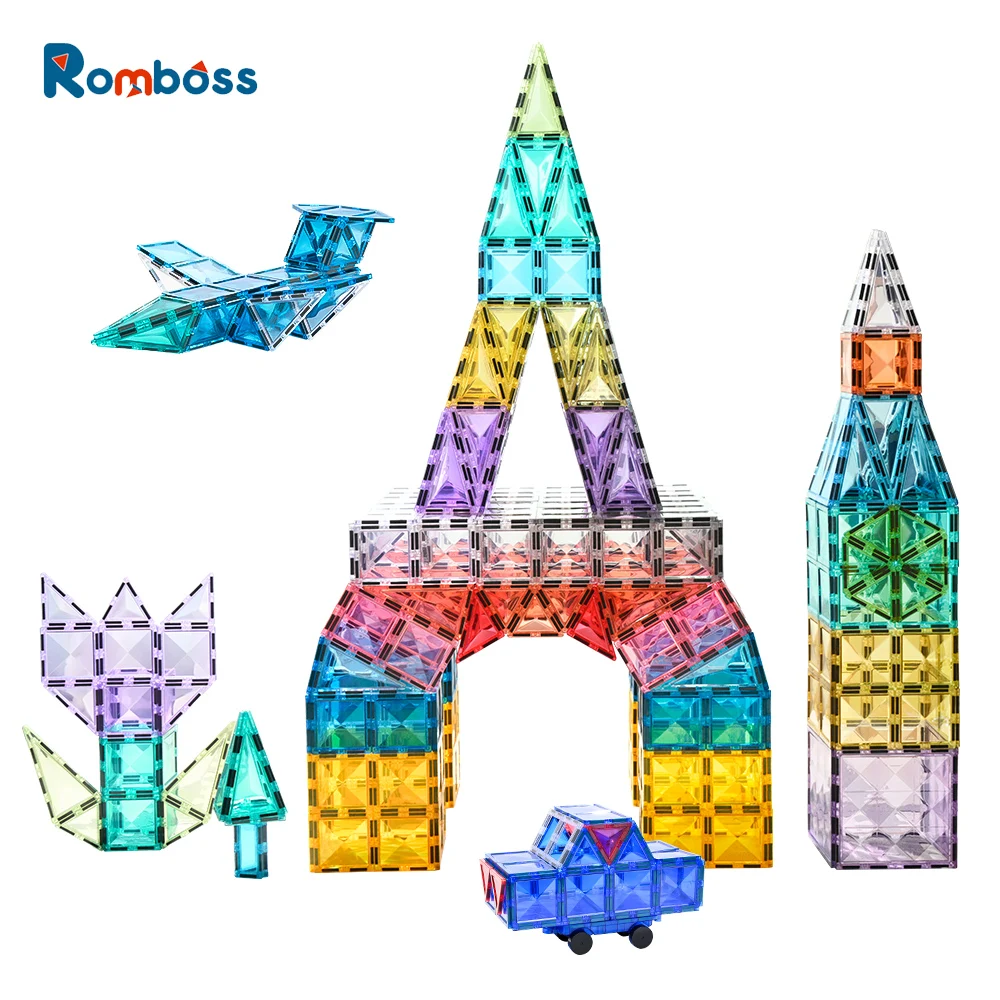 Romboss Colorful Diamond Surface Magnetic Building Block Toy for Kids Big Size Magnetic Tiles Sets Montessori Educational Toys