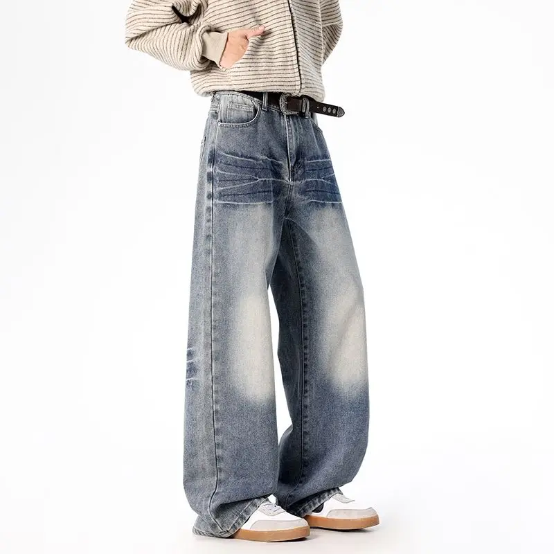 

Men's Retro Loose Straight Leg Jeans Spring And Autumn Plus Size Fashionable And Versatile Wide Leg Washed Casual Long Pants