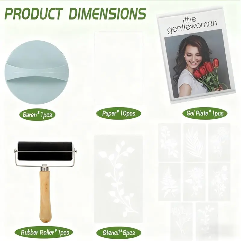 لوحة طباعة ABSJ-Gel مقاس 5 × 7 بوصة بما في ذلك أسطوانة براير، استنسل ورق الأرز - لفن الوسائط المختلطة للفنانين والمبتدئين #6