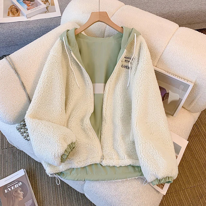 

HELIAR двустороннее пальто с капюшоном, куртка из овечьего меха, женское зимнее пальто на утолщенной флисовой подкладке, осеннее пальто с длинными рукавами на молнии