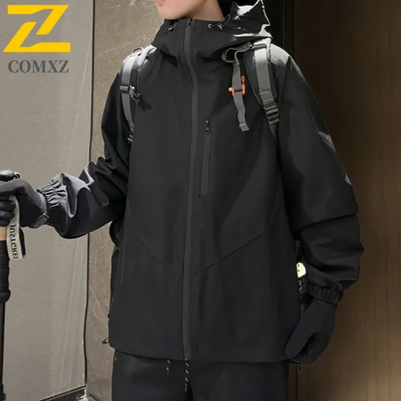 

COMXZ Couple Color Block Double Sided Wear Loose Fit Waterproof Hooded Windbreaker 2025 Spring Autumn Casual outdoor Jacket Coat