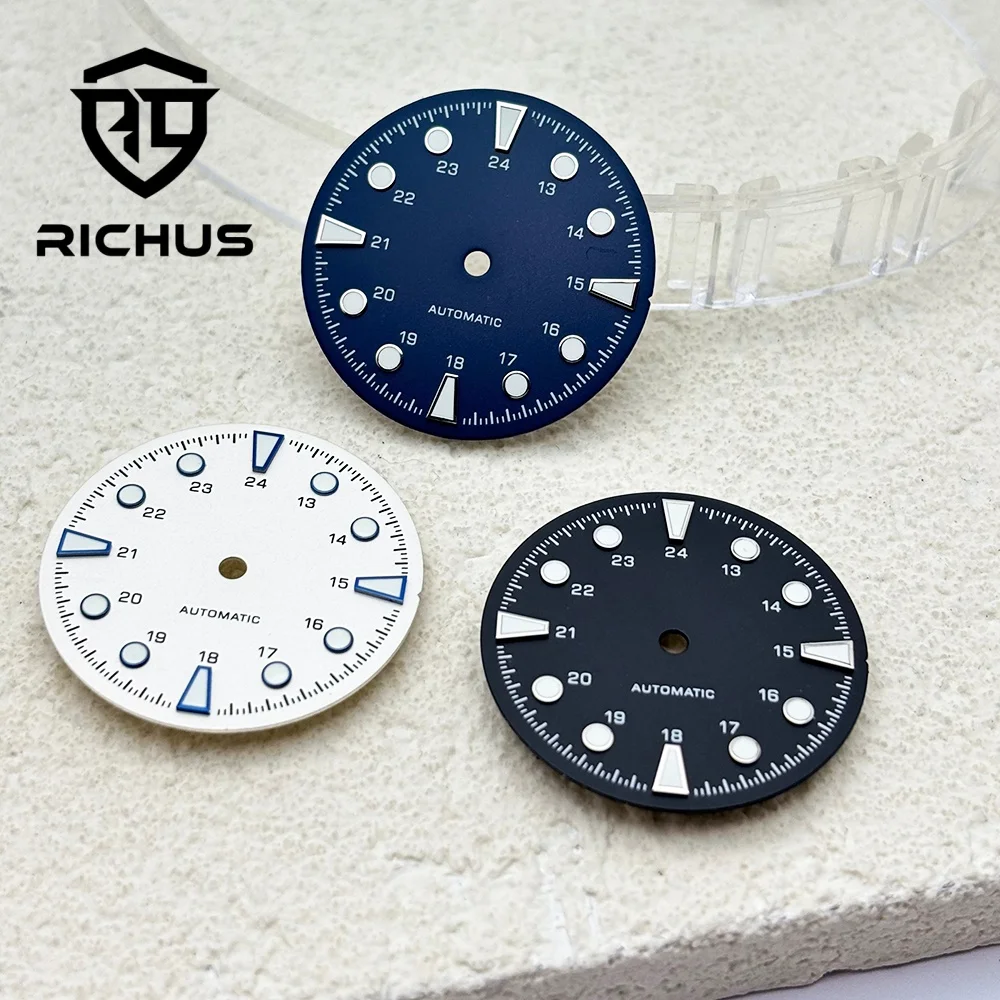 RICHUS 28.6mm Watch Dial with Green Luminous Hands Fit NH34 NH36 ST2130 ETA2824 ETA2836 PT5000 Miyota8215-DG Movements
